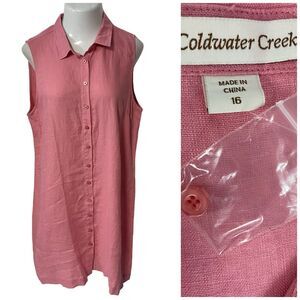 Coldwater Creek Shirt Dress Womens Size 10 Pink Linen Work Office Church Coastal